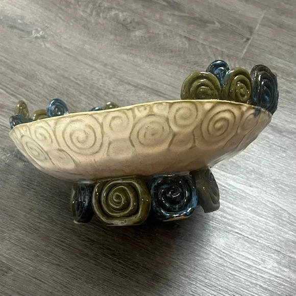 Decorative Pottery Coil Swirl Bowl Basket Signed Emily - Picture 3 of 13
